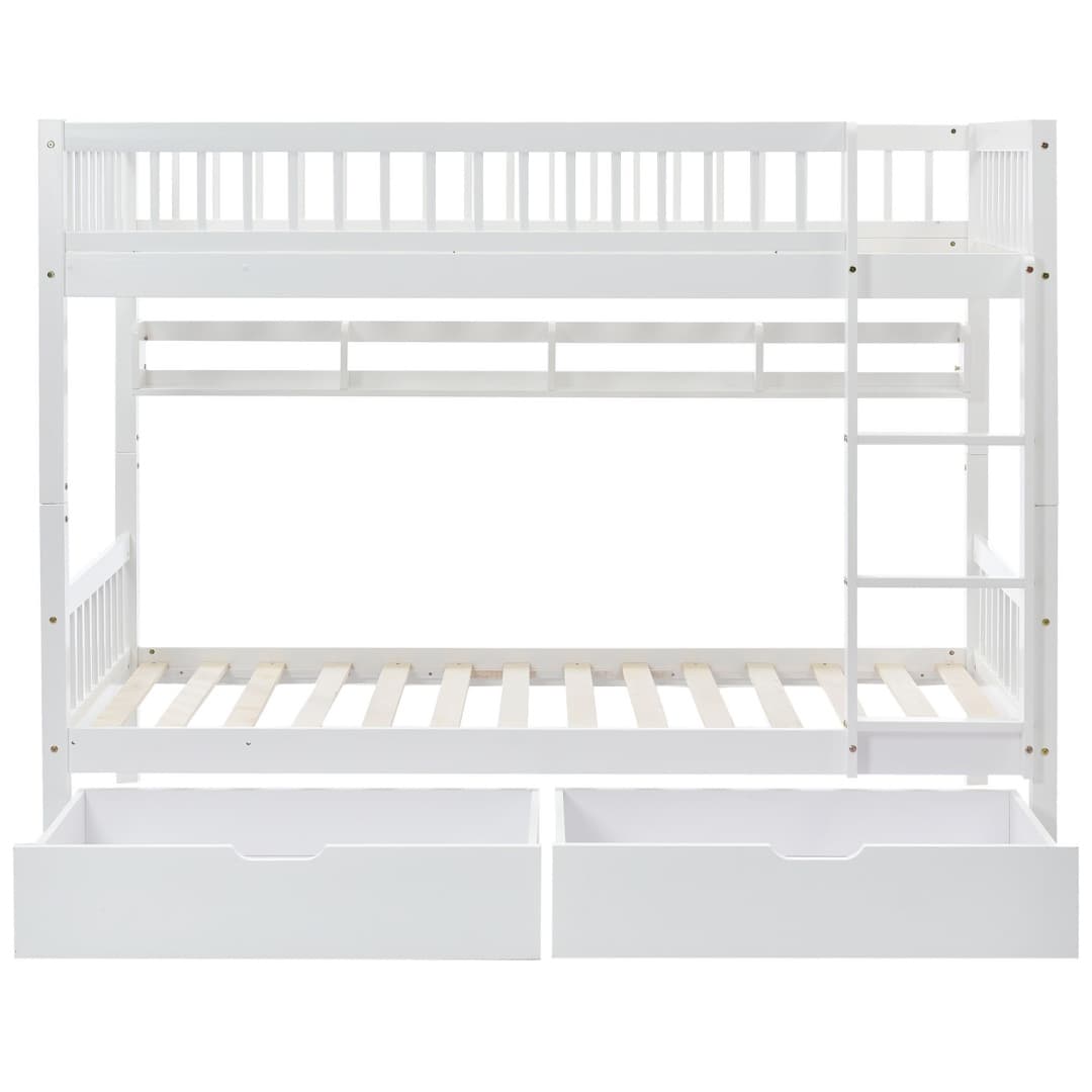 White Solid Pine Kids Bunk Bed with Storage Drawer & Shelf - image 18