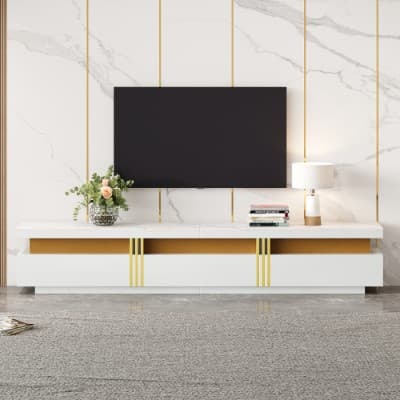 Luxury TV Stand with Faux Marble Top and Gold Panel Design - image 6