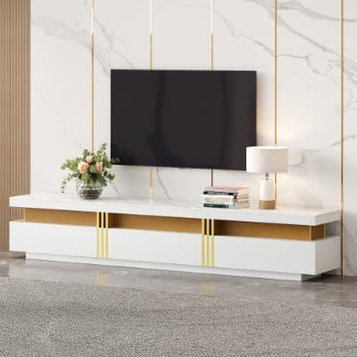 Luxury TV Stand with Faux Marble Top and Gold Panel Design - image 4