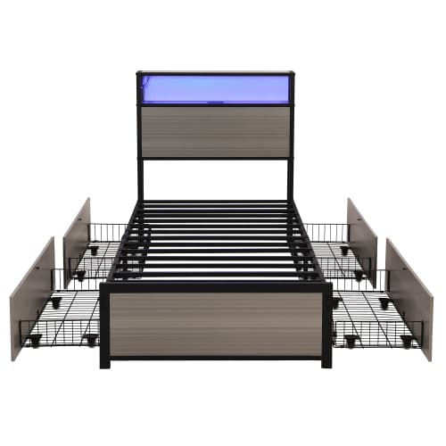 Modern Single Metal Bed with Storage, LED Lights & USB Charging Ports - image 27