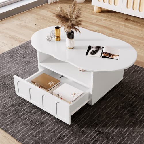 Cloud Coffee Table in White with Integrated Drawer and Shelf - image 5