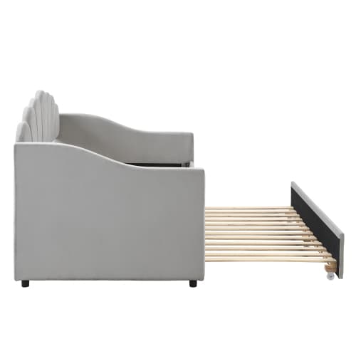 Upholstered 3ft Single Day Bed with Pull-Out Trundle in Grey Velvet - image 12