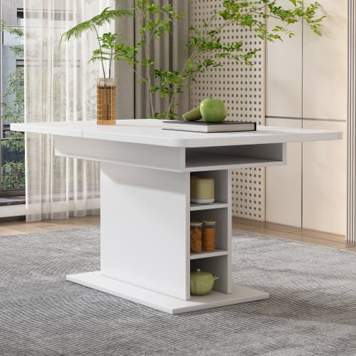 Modern White Extendable Dining Table with Built-in Storage - image 8