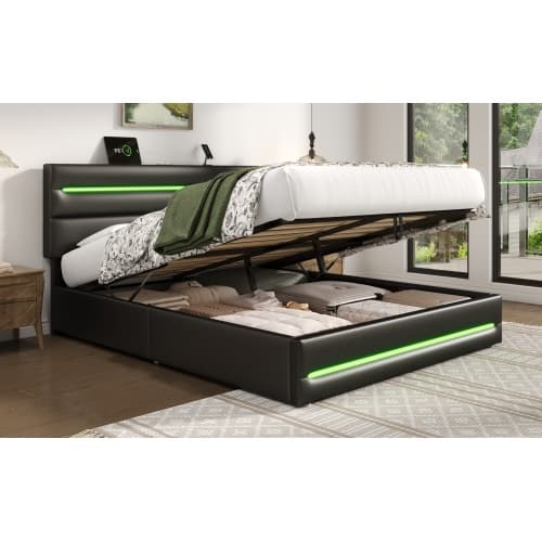 Smart King Size Ottoman Bed with LEDs, USB & Hydraulic Storage - image 10