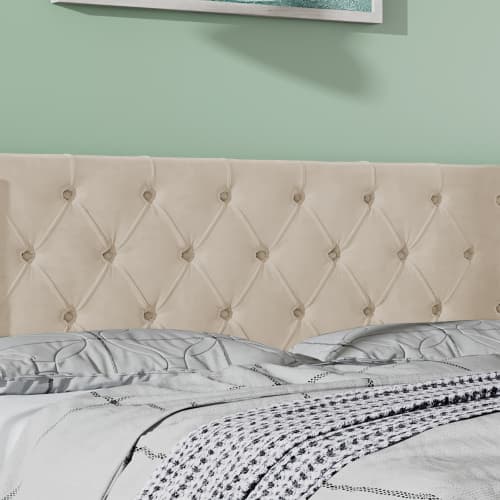 Upholstered King Size Ottoman Bed in Beige Velvet - image 10