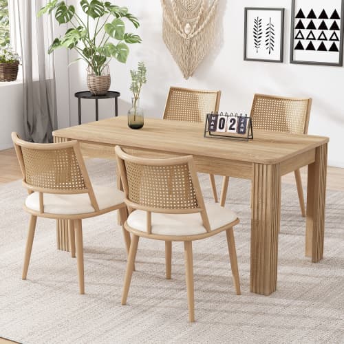 Set of 2 Dining Chairs with Rattan Backrest and PU Seat - image 3