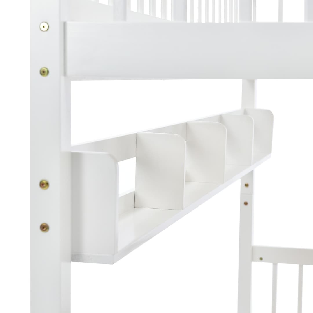 White Solid Pine Kids Bunk Bed with Storage Drawer & Shelf - image 15