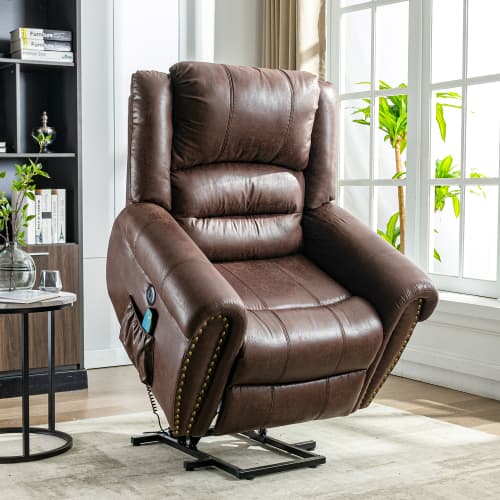 Large Faux Leather Power Lift Recliner with Massage & Heat - image 17