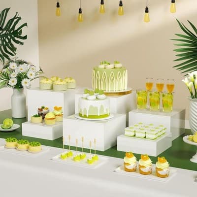 Set of 3 Stackable White Acrylic Buffet Risers in Graduated Sizes - image 8