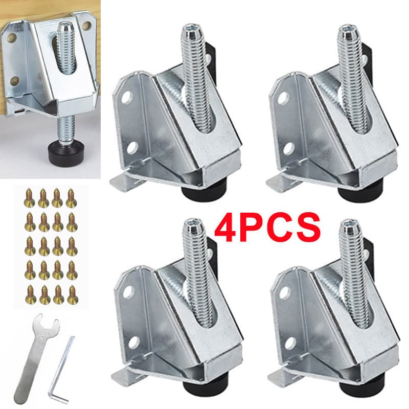Set of 4 Adjustable Levelling Feet in Zinc-Plated Iron for Furniture & Machinery