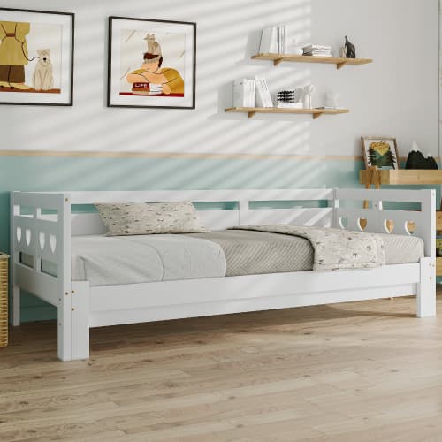 Single Wooden Day Bed with Pull-Out Trundle and Heart Design - image 2