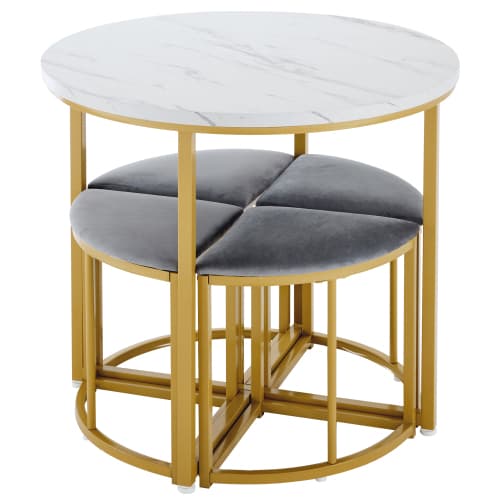 Modern Round Dining Set with Marble Effect Top & 4 Stools - image 15