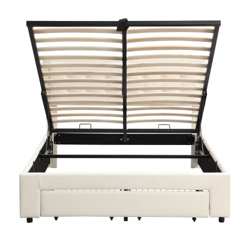 Elegant Cream Velvet Double Bed with Smart Under-Bed Storage - image 14