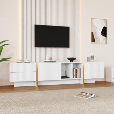Modern White and Gold TV Stand for Screens up to 85 Inches - image 4