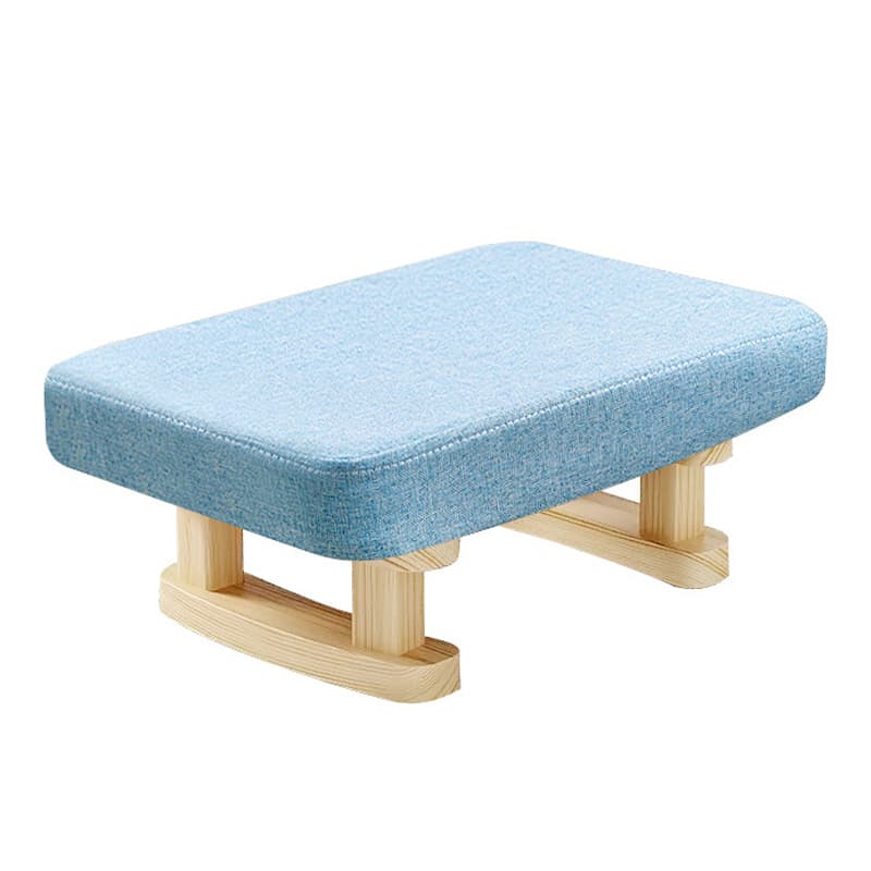 Effortless Comfort: Small Linen & Pine Wood Footstool - Blue