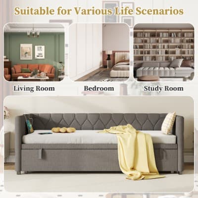 Button-Tufted Day Bed with Pull-Out Trundle and Charging Station - image 4