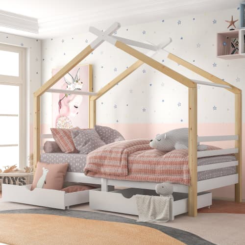Spark Their Imagination with a Cosy House Bed & Storage - Natural