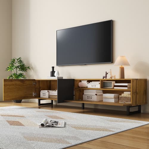 Industrial Style TV Stand, 170cm, in Wood and Grey - image 11