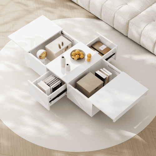 White High Gloss Coffee Table with Hidden Storage - image 21