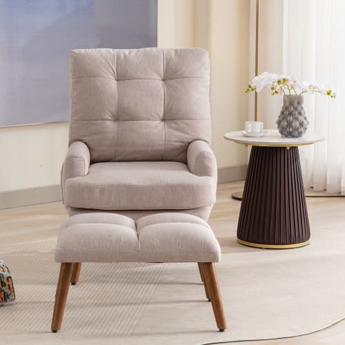 Relaxing Lounge Chair with Footstool and Side Pockets in Beige