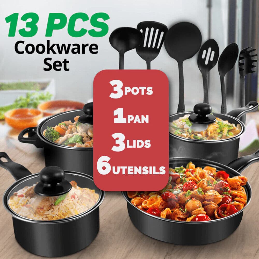 13-Piece Black Non-Stick Cookware Set with Seven Cooking Utensils - image 13