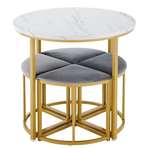 Modern Round Dining Set with Marble Effect Top & 4 Stools - image 29
