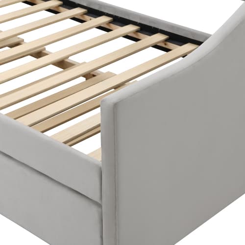 Upholstered 3ft Single Day Bed with Pull-Out Trundle in Grey Velvet - image 5