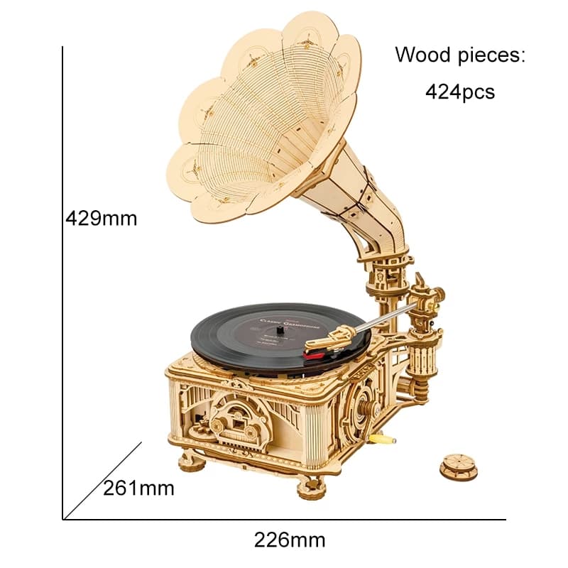 Classic Gramophone Wooden Model Kit (ROKR LKB01) - image 5