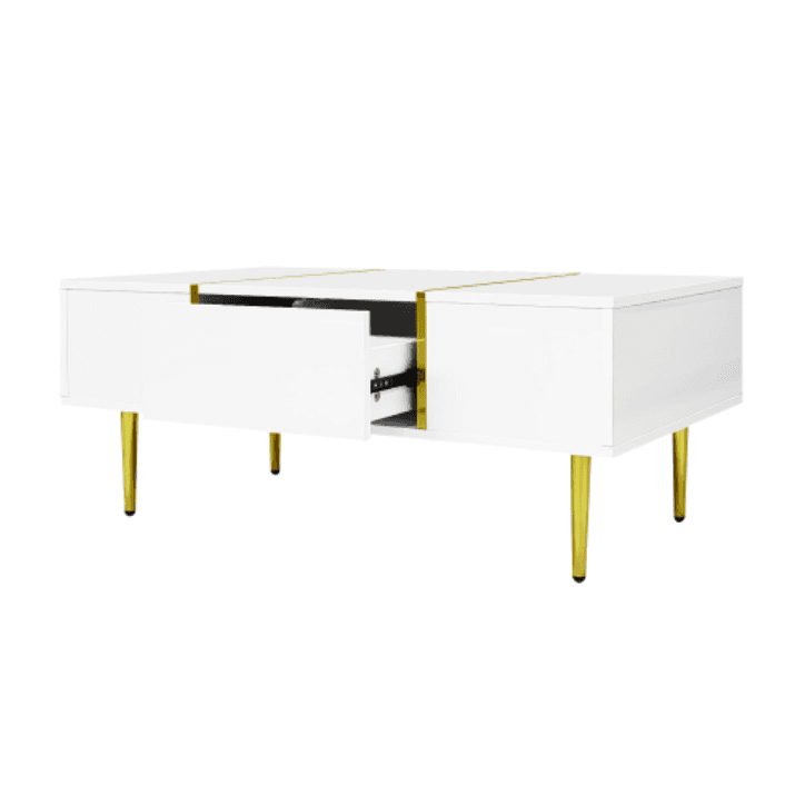 Modern High Gloss White Coffee Table with Gold Accents - image 9