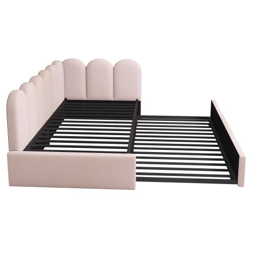 Upholstered Daybed in Pink Velvet with Pull-Out Guest Bed - image 15