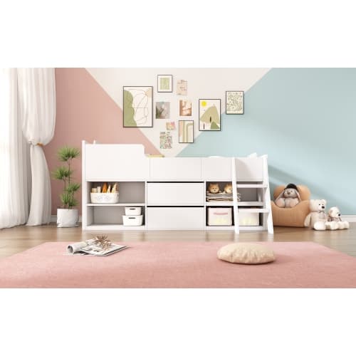 Children's White Mid Sleeper Bed with Drawers & Shelves - image 44