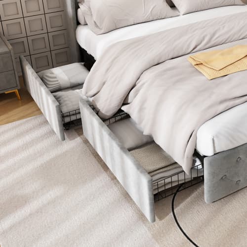 Grey Velvet Single Bed with Smart Storage & USB Charging - image 23