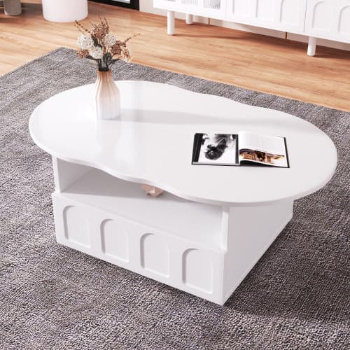 Cloud Coffee Table in White with Integrated Drawer and Shelf - image 3