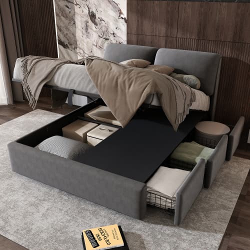 Double (4ft6) Upholstered Ottoman Bed with Hydraulic Storage and Drawers - image 1