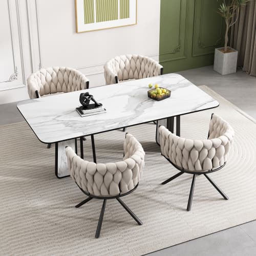 Effortlessly Elegant Beige Velvet Swivel Dining Chair - image 5