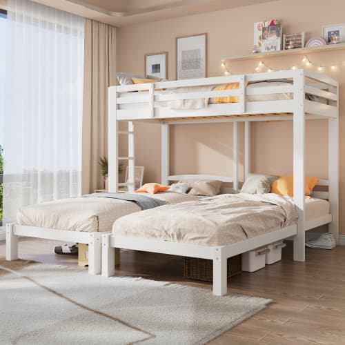 Triple Sleeper Bunk Bed for Kids & Teens - White - image 21