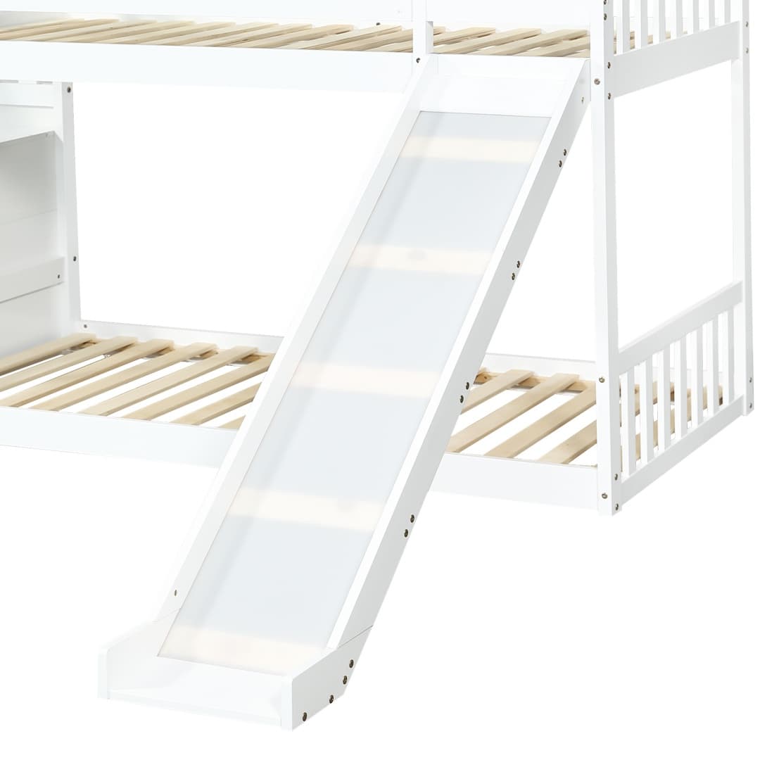 Solid Pine Bunk Bed with Slide and Storage Staircase, White Finish - image 7