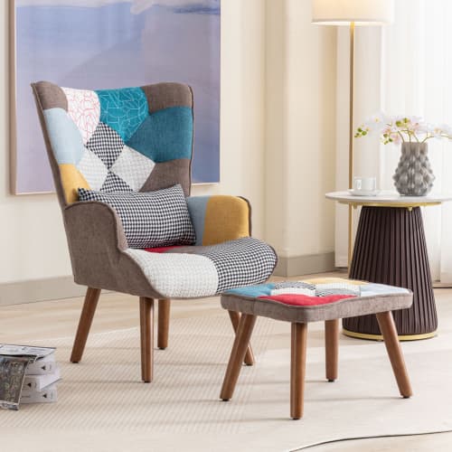 Multi-Colour Lounge Chair & Matching Ottoman Set