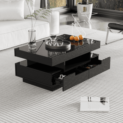 Modern Black Gloss Coffee Table with LED Lighting and Storage - image 7