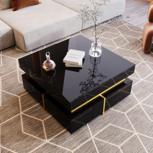 Modern Square High Gloss Coffee Table with Storage - image 4