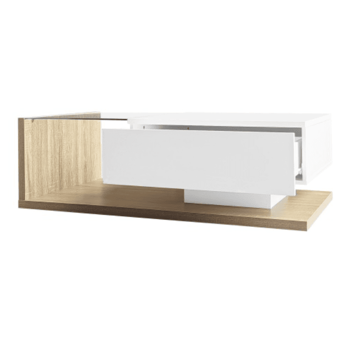 Modern Coffee Table with LED Lights, White High Gloss & Wood Finish