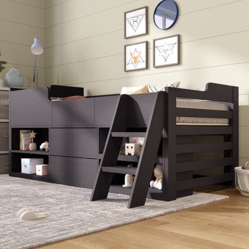 Children's White Mid Sleeper Bed with Drawers & Shelves - image 14