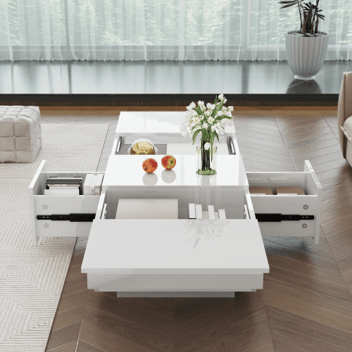 White High Gloss Coffee Table with Hidden Storage - image 9