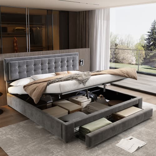 Super King (6ft) Ottoman Bed in Grey Velvet with Storage - image 7
