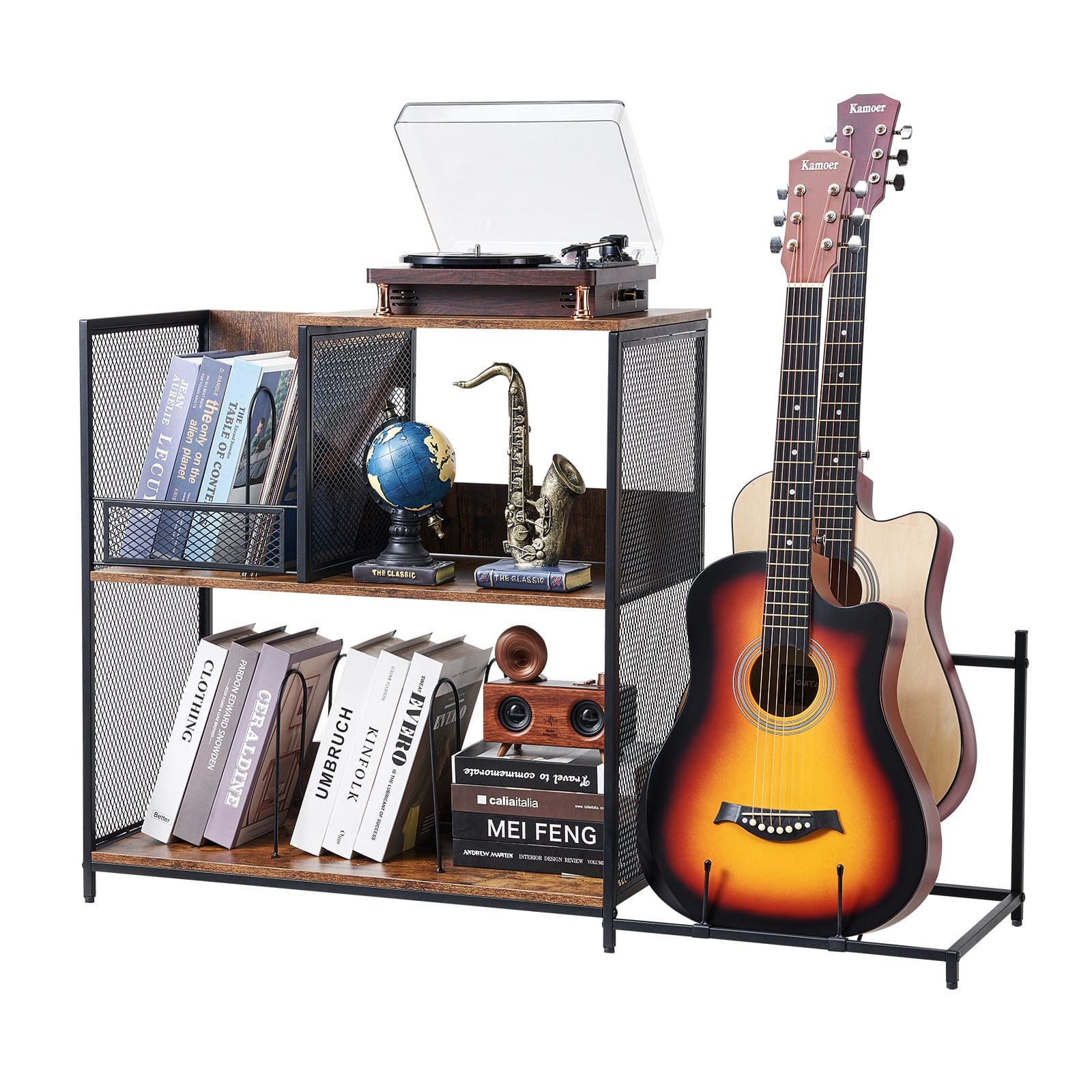 Record Player Stand for Turntables, Vinyl & 2 Guitars | Vintage Style - image 10