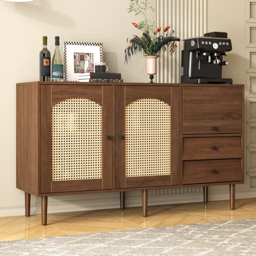 Country-Style Sideboard with Rattan Doors