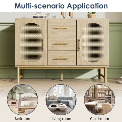 Oak Effect Rattan Sideboard with Ample Storage - image 2
