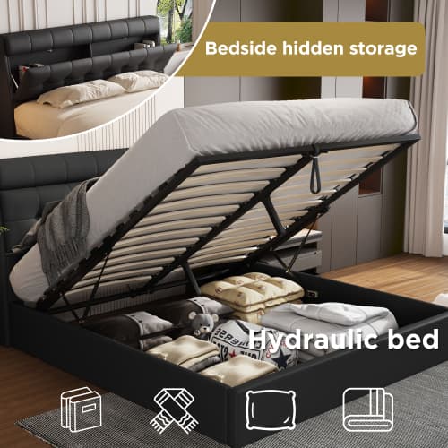 Upholstered Ottoman Bed with Hydraulic Storage & Headboard Compartment (4ft6 Double) - image 10