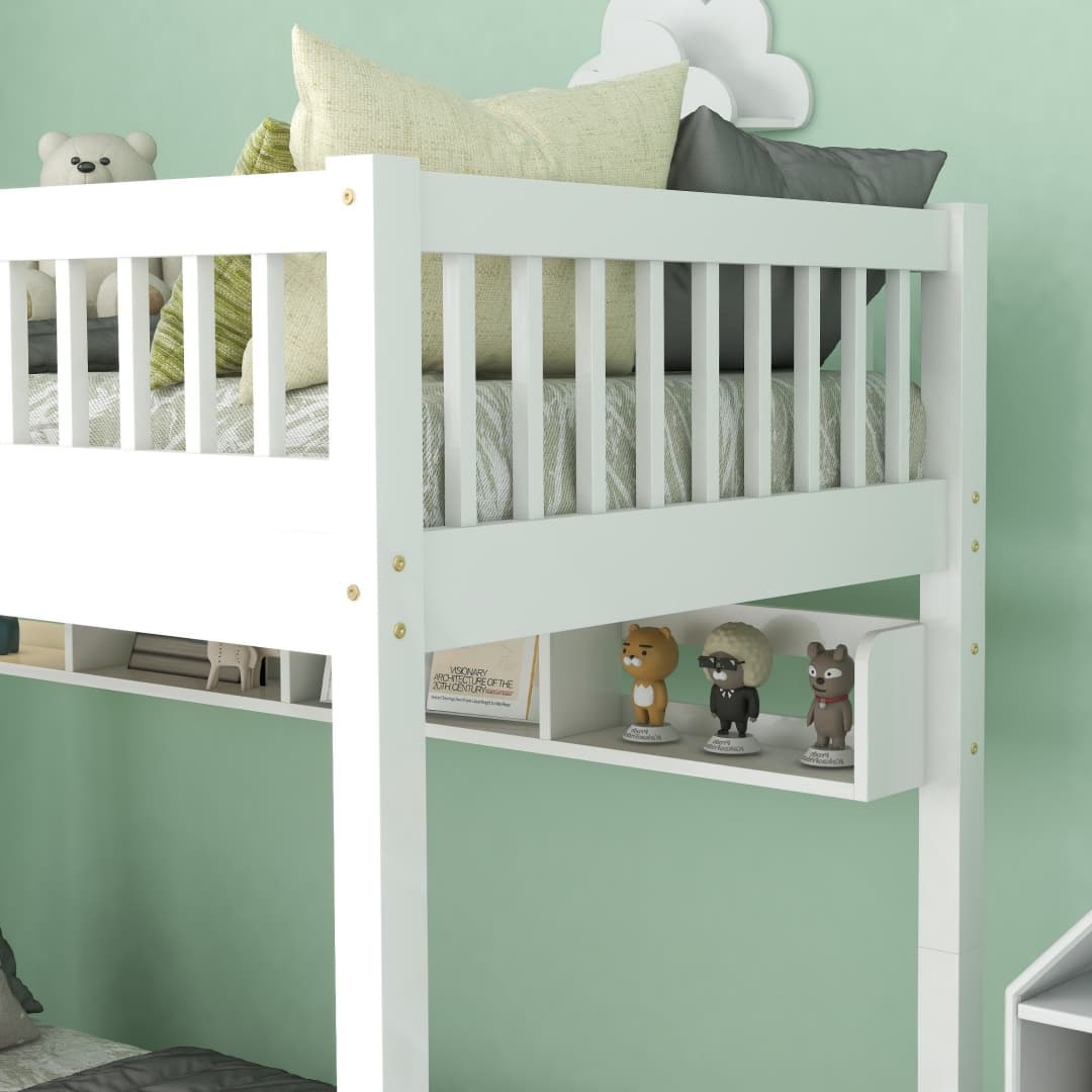 White Solid Pine Kids Bunk Bed with Storage Drawer & Shelf - image 10