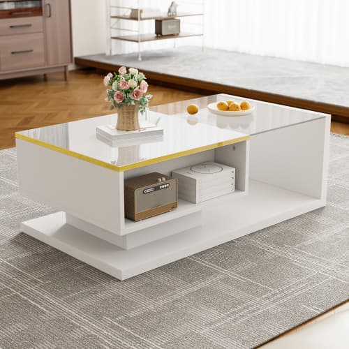 Modern High Gloss Coffee Table with Glass Top and LED Lighting - image 7